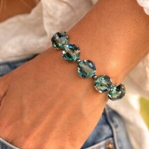 Sapphire Blue Aurora Borealis Crystal Bracelet | Faceted Glass Statement Jewelry